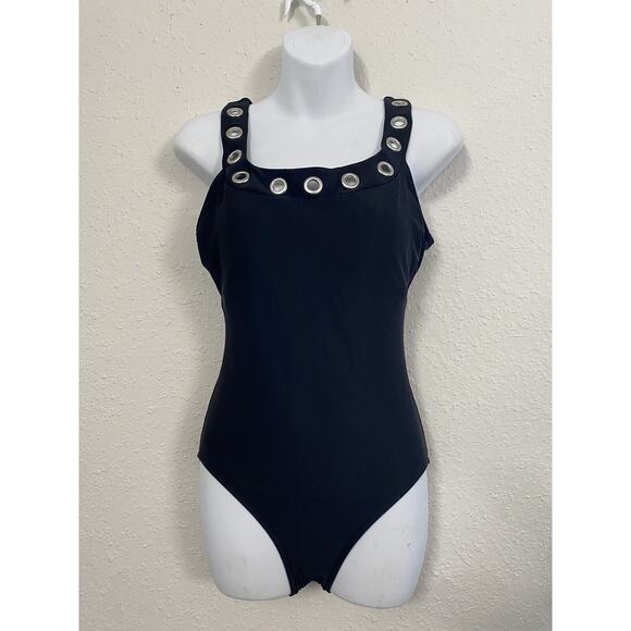 Aqua Green Other - Aqua Green One Piece Swimsuit Womens Sz 8/10 M Silver Ring Accents Black NEW